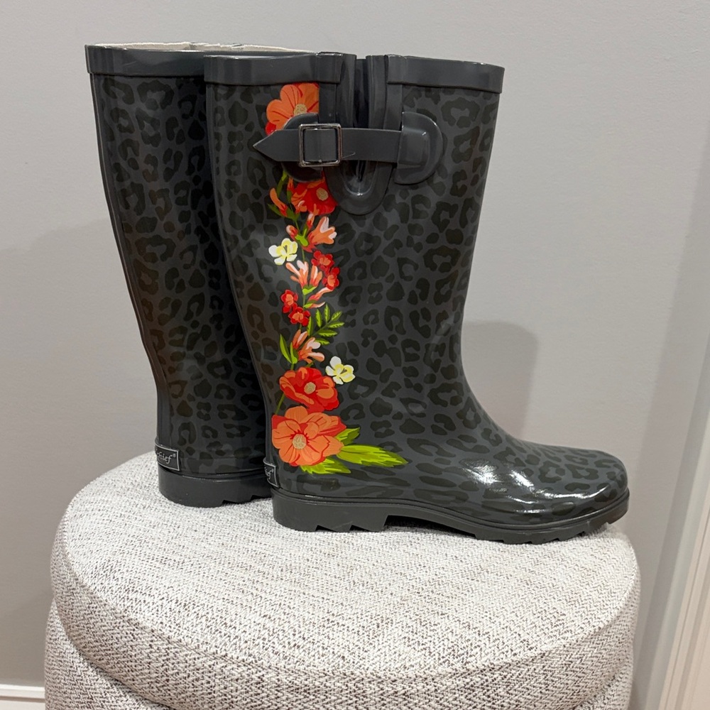Floral Leopard Print Rain Boots